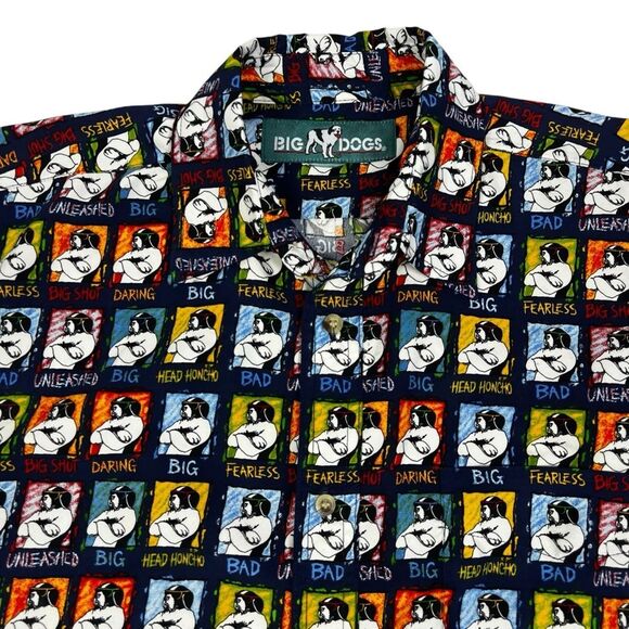 Big Dogs Fearless Big Shot Dogs Multicolor Short Sleeve Button Shirt Men Medium - Picture 3 of 7